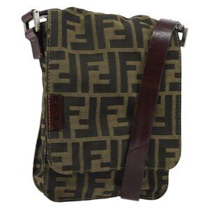 Authentic FENDI Zucca Canvas Shoulder Bag Black Brown